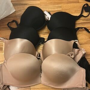 Victoria’s Secret bombshell bras, 2 tan, 2 black